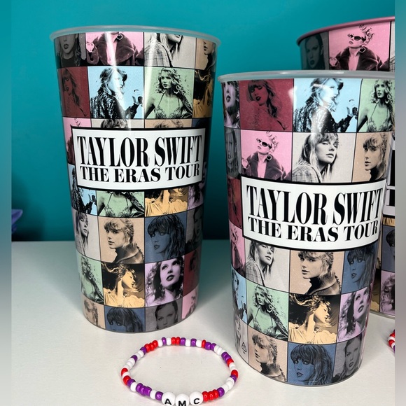 AMC Exclusive Taylor Swift Eras Tour Metal Pink Popcorn Tin Cups & Bracelet New - Picture 6 of 7